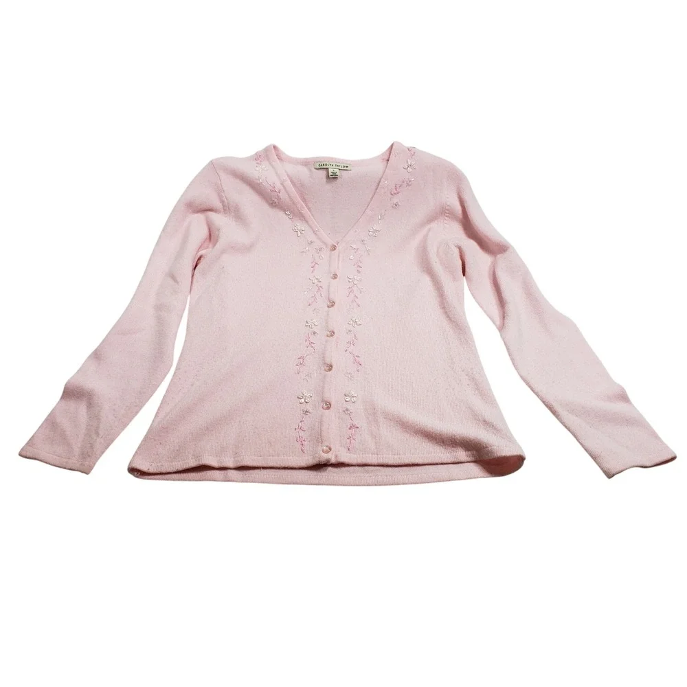 Carolyn‎ Taylor Womens Floral Embroidered Cardigan Sweater Size S Pink 92054